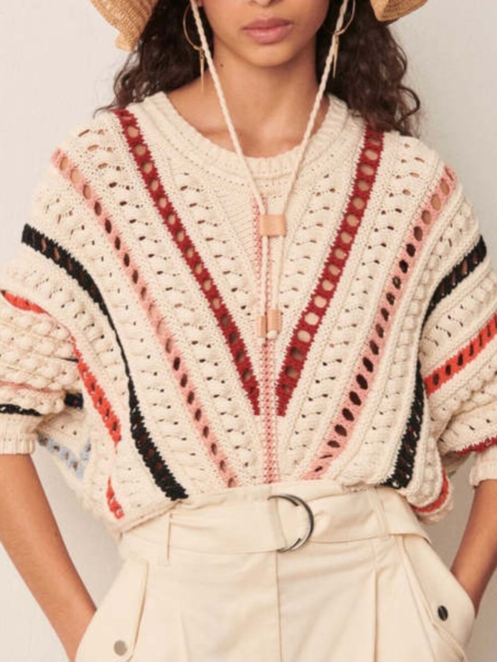 ba&sh Cream Striped Chunky Knit Sweater Size S